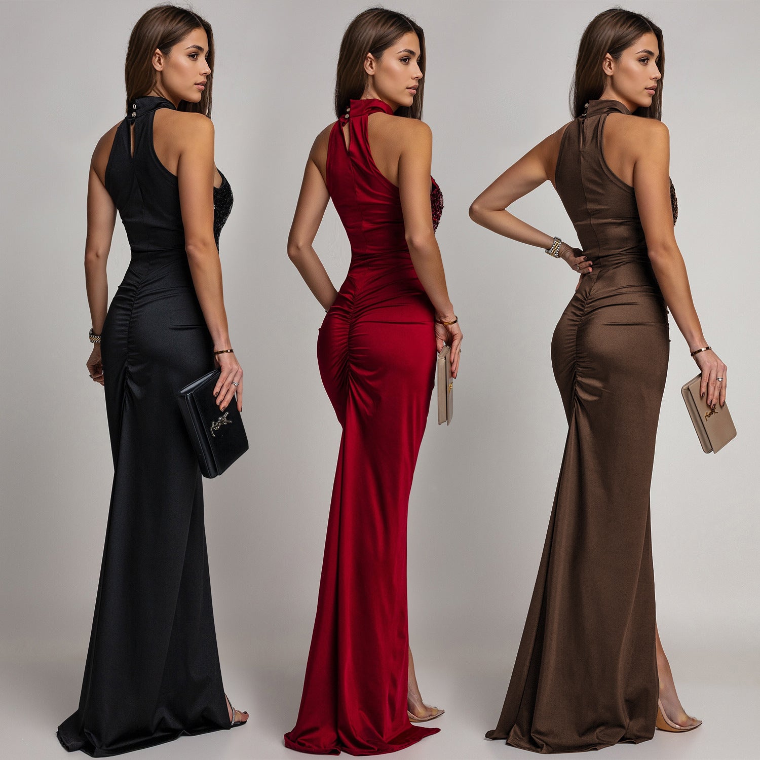 Fashion Women's Sexy Fitted Sequin Velvet Split Dress
