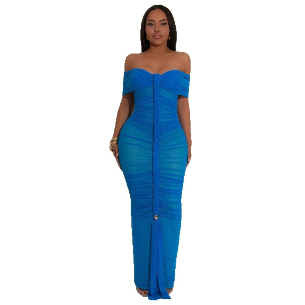 Style Sheer Mesh Sleeveless Ruched Extra Long Dress