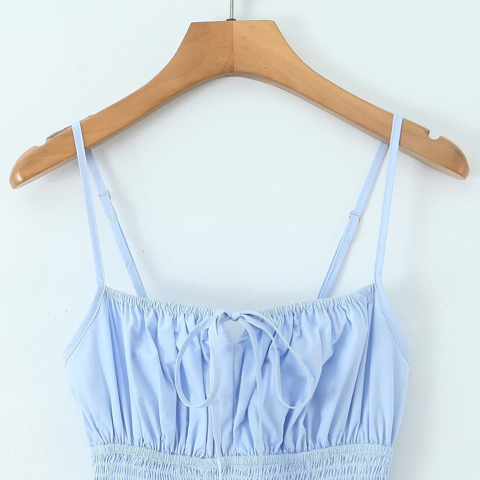 French style pure desire style cotton embroidered hollow suspender dress