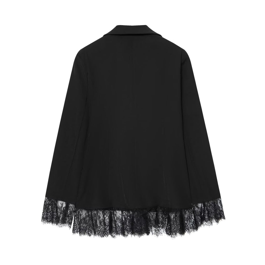 Elegant slim fit lace patchwork suit jacket