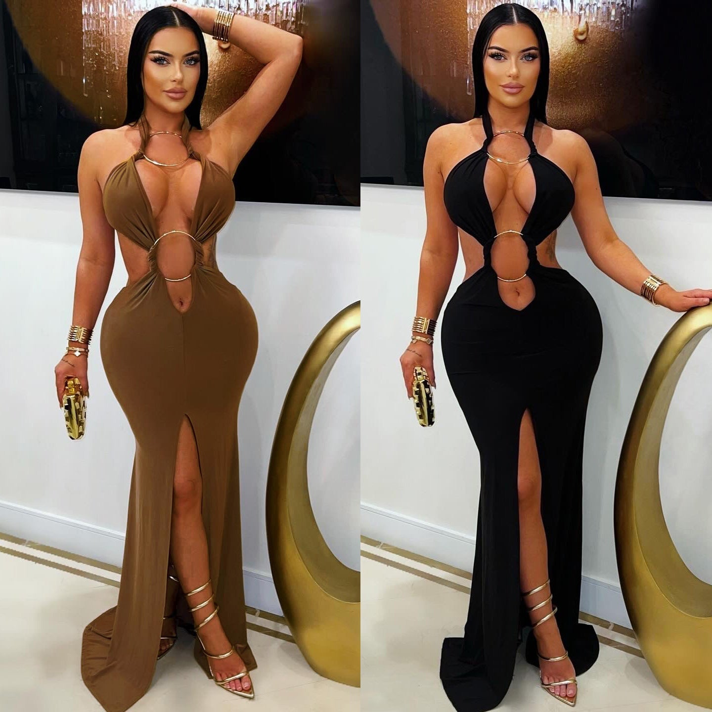Dress Off-Shoulder Hollow-out Mermaid Slit Dress