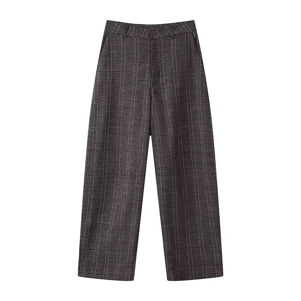 Plaid ruffled jacket+balloon version pants