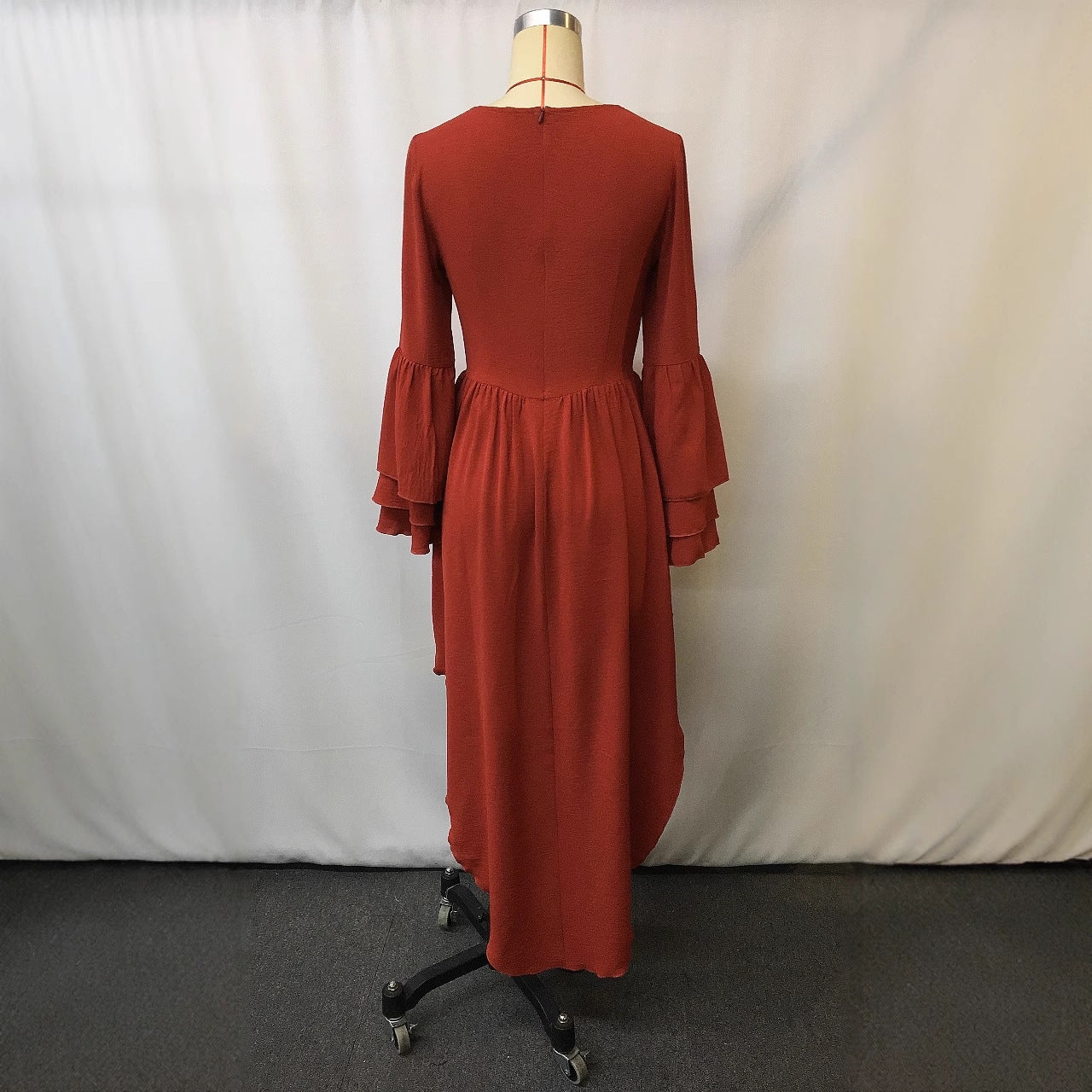 Floral Ruffle Hem Tassel Detail Vintage Bohemian Solid Color Maxi Dress