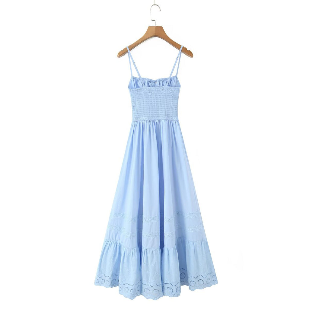 French style pure desire style cotton embroidered hollow suspender dress