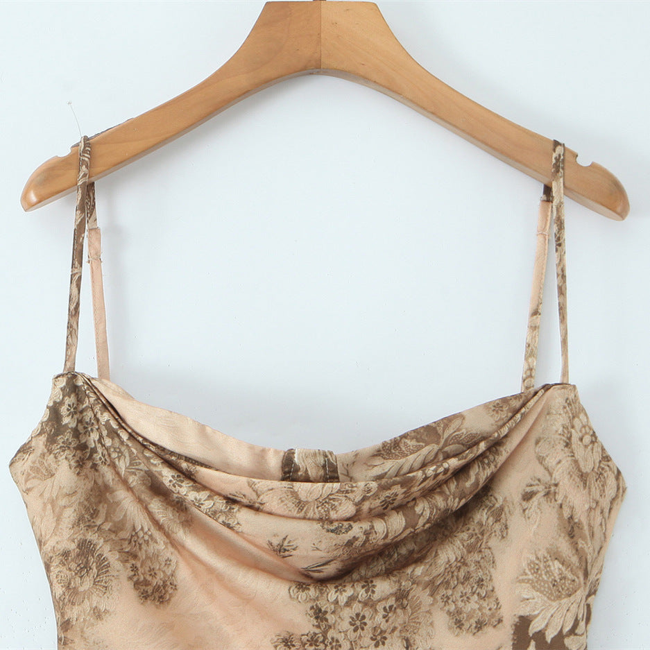 Elegant printed satin ultra long fishtail skirt