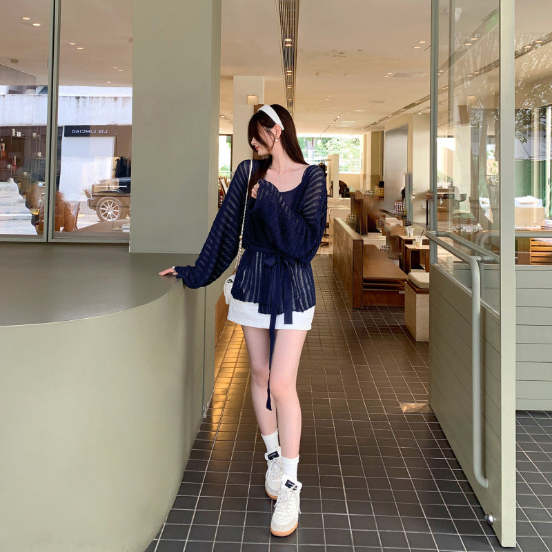 Loose Lazy Atmosphere Outfit Apricot Long Sleeve Knit Cardigan Coat for Women