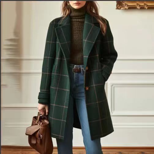 Fashion Plaid Wool Coat