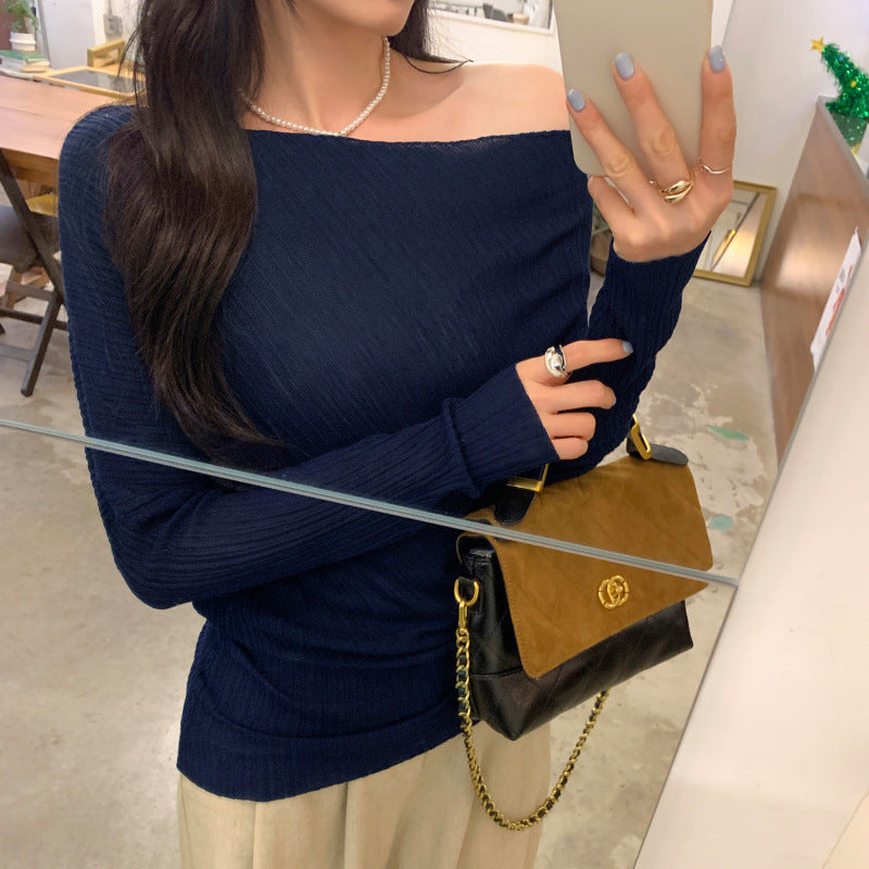 Soft and Elegant High-Knowledge Style Pink One-Shoulder Knit Top