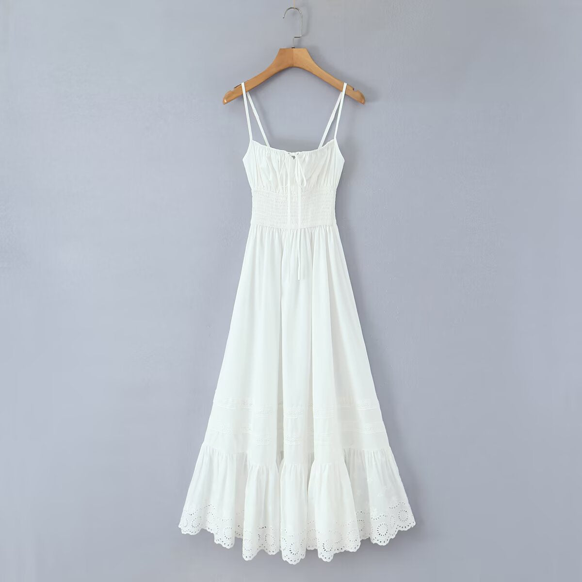 French style pure desire style cotton embroidered hollow suspender dress