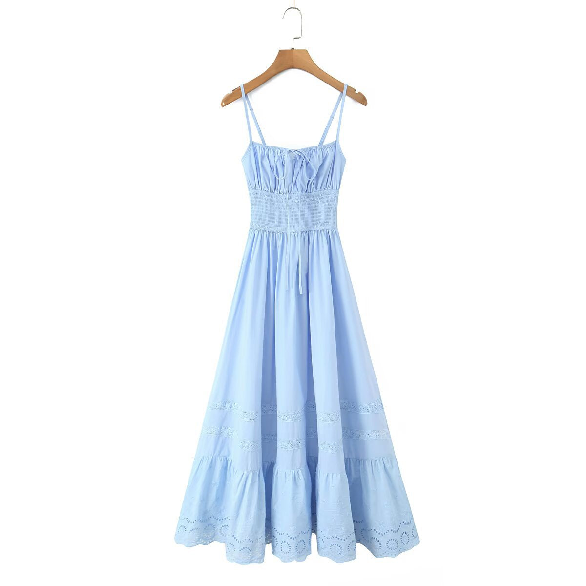 French style pure desire style cotton embroidered hollow suspender dress