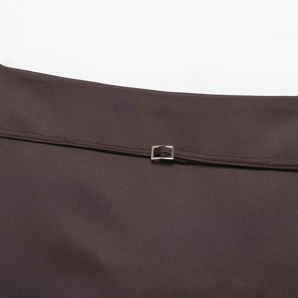 Solid Color Sleeveless Belted Detail Straight Cut Dress Pants