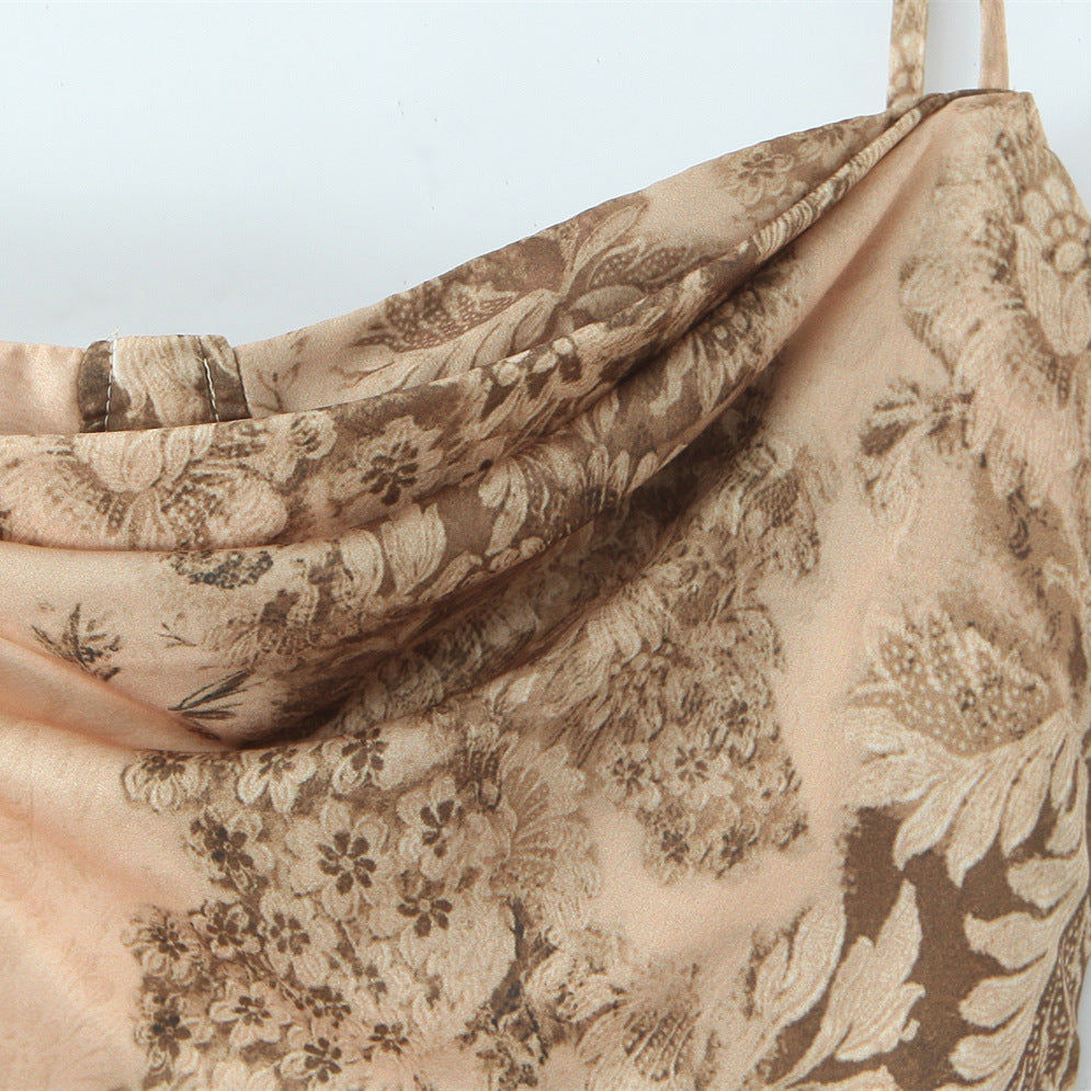 Elegant printed satin ultra long fishtail skirt