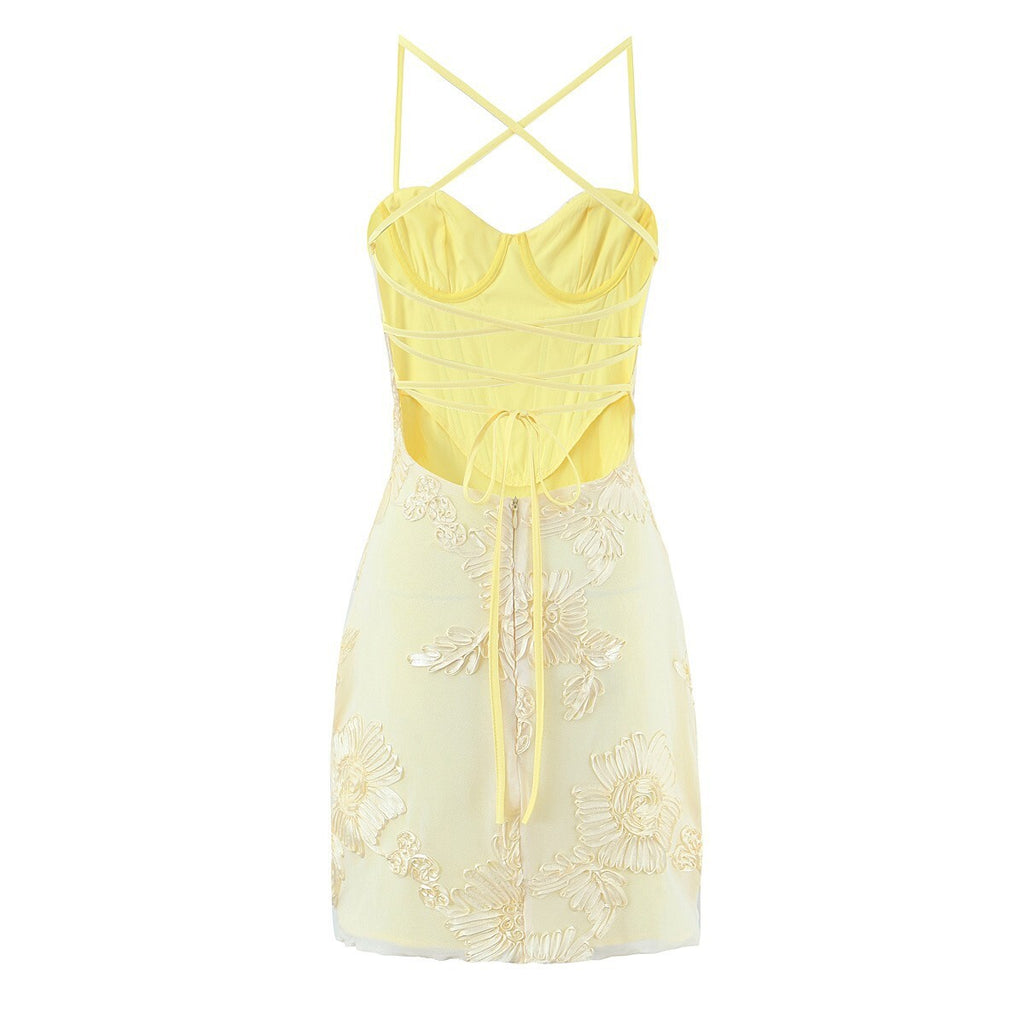 Sensual Fitted Dress with 3D Floral Bustier and Corset Design for Women