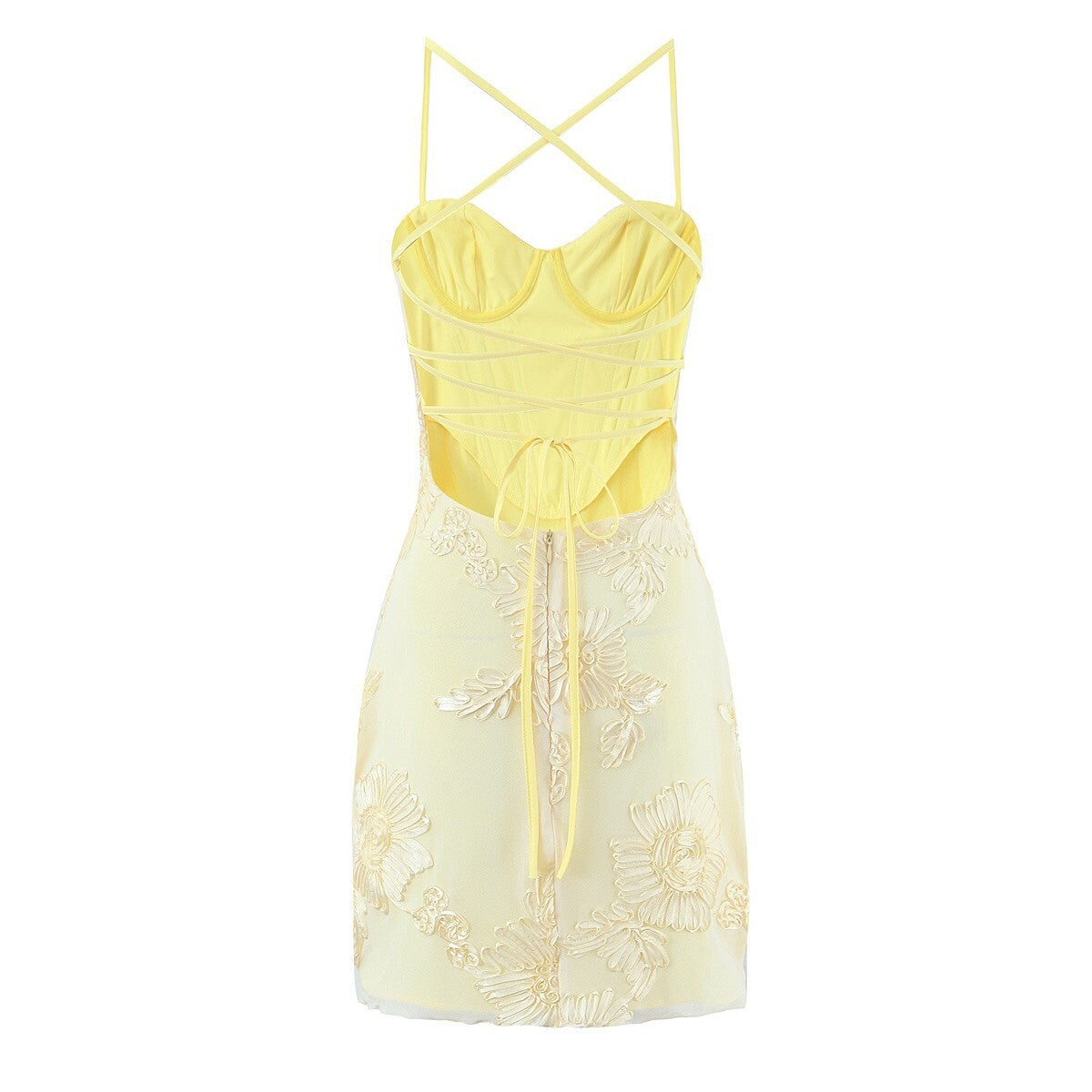 Sensual Fitted Dress with 3D Floral Bustier and Corset Design for Women