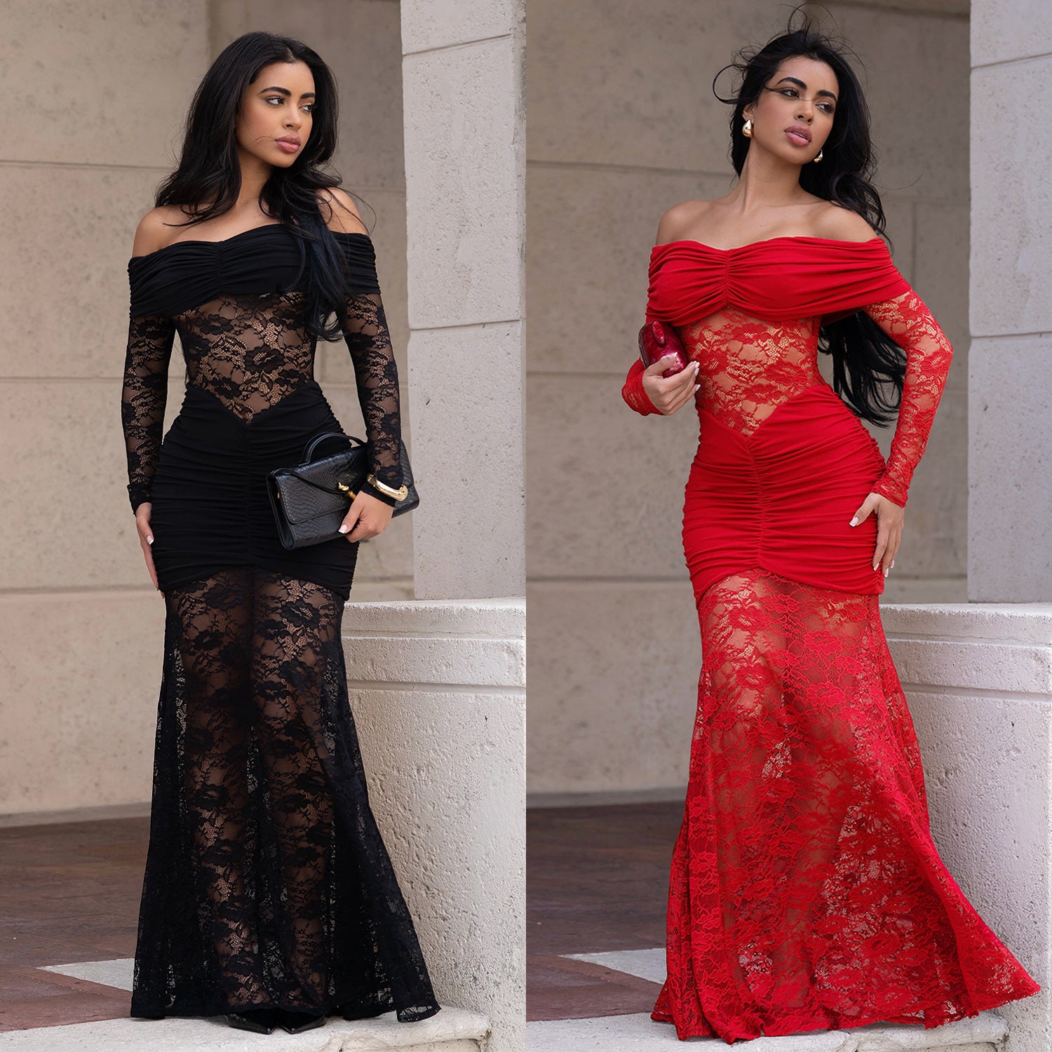 Fashion Women's Sexy One-Shoulder Lace Bodycon Dress