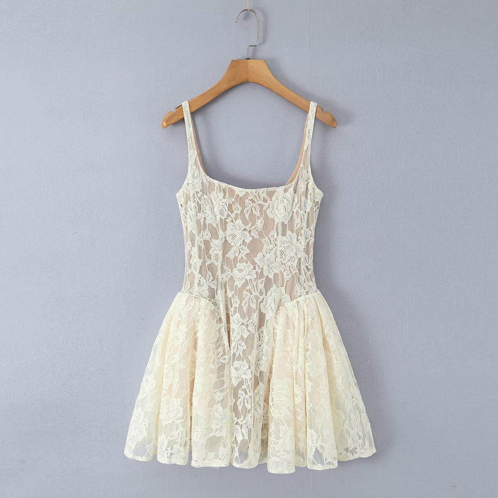 French Pure Desire Style Sleeveless Lace Strap Dress