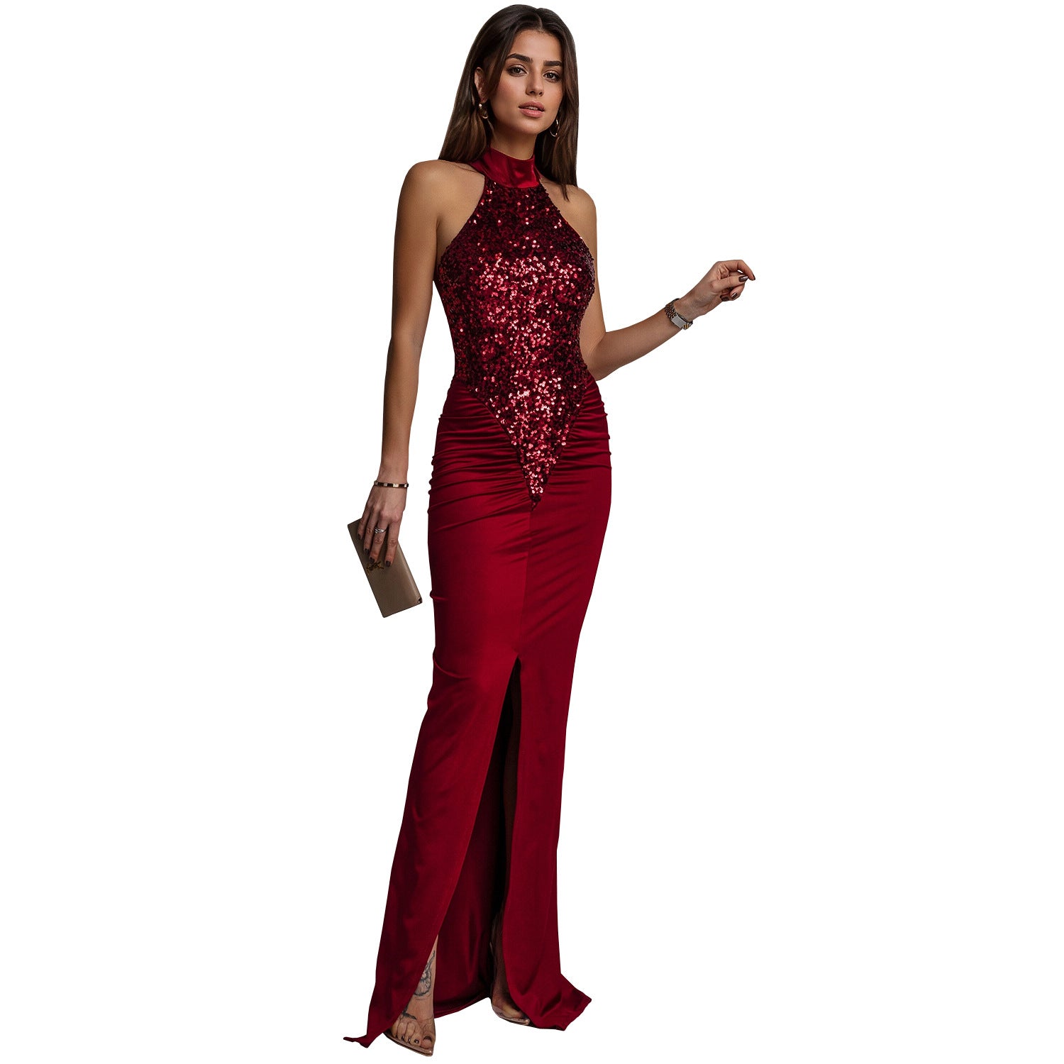 Fashion Women's Sexy Fitted Sequin Velvet Split Dress