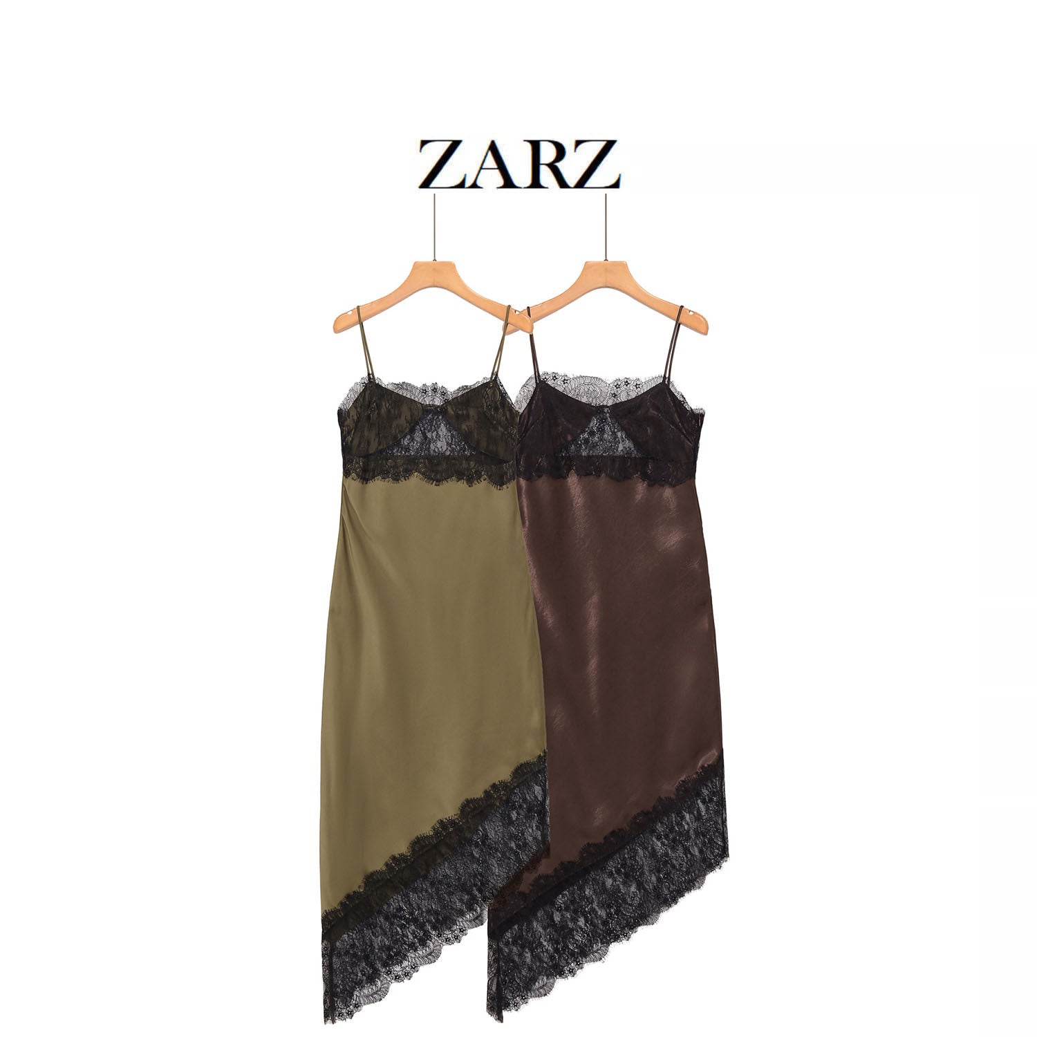 New Women's Elegant Satin Asymmetrical Lace Dress