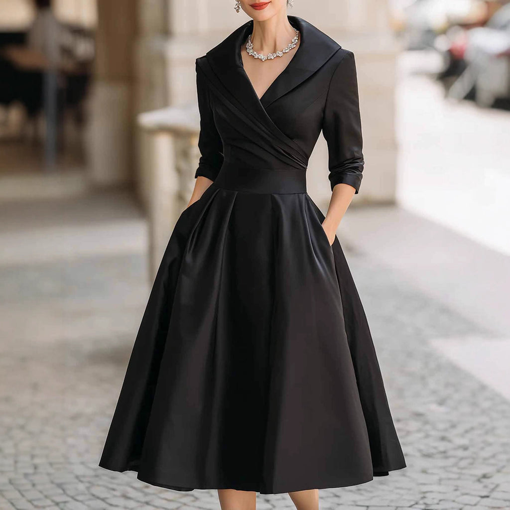 Elegant Satin Long Sleeve Belted Dress for Spring and Autumn