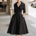 Elegant Satin Long Sleeve Belted Dress for Spring and Autumn