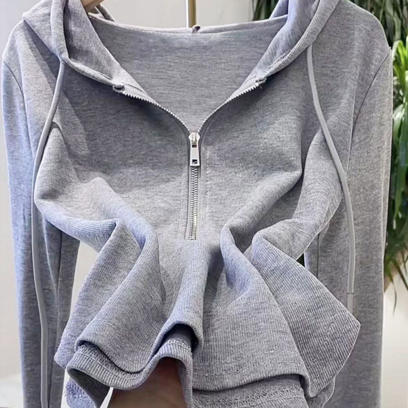 Chic Long Sleeve T-Shirt for Women, Casual Hooded Sweatshirt with Irregular Color Design Fashionable Top for Everyday Wear