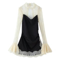 Sexy lace patchwork flared sleeve dress