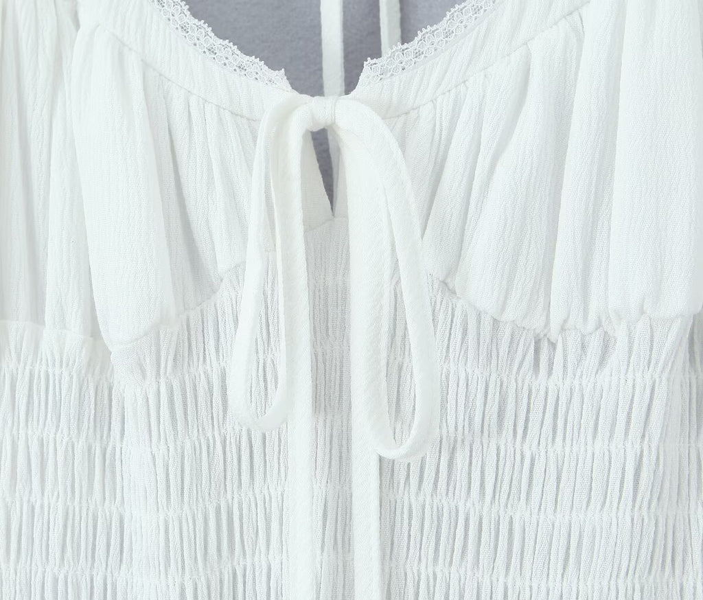 Backless tied long skirt with sweet bubble sleeves slim fit dress