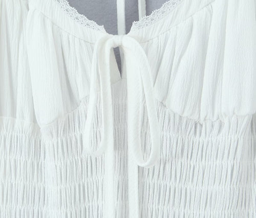 Backless tied long skirt with sweet bubble sleeves slim fit dress