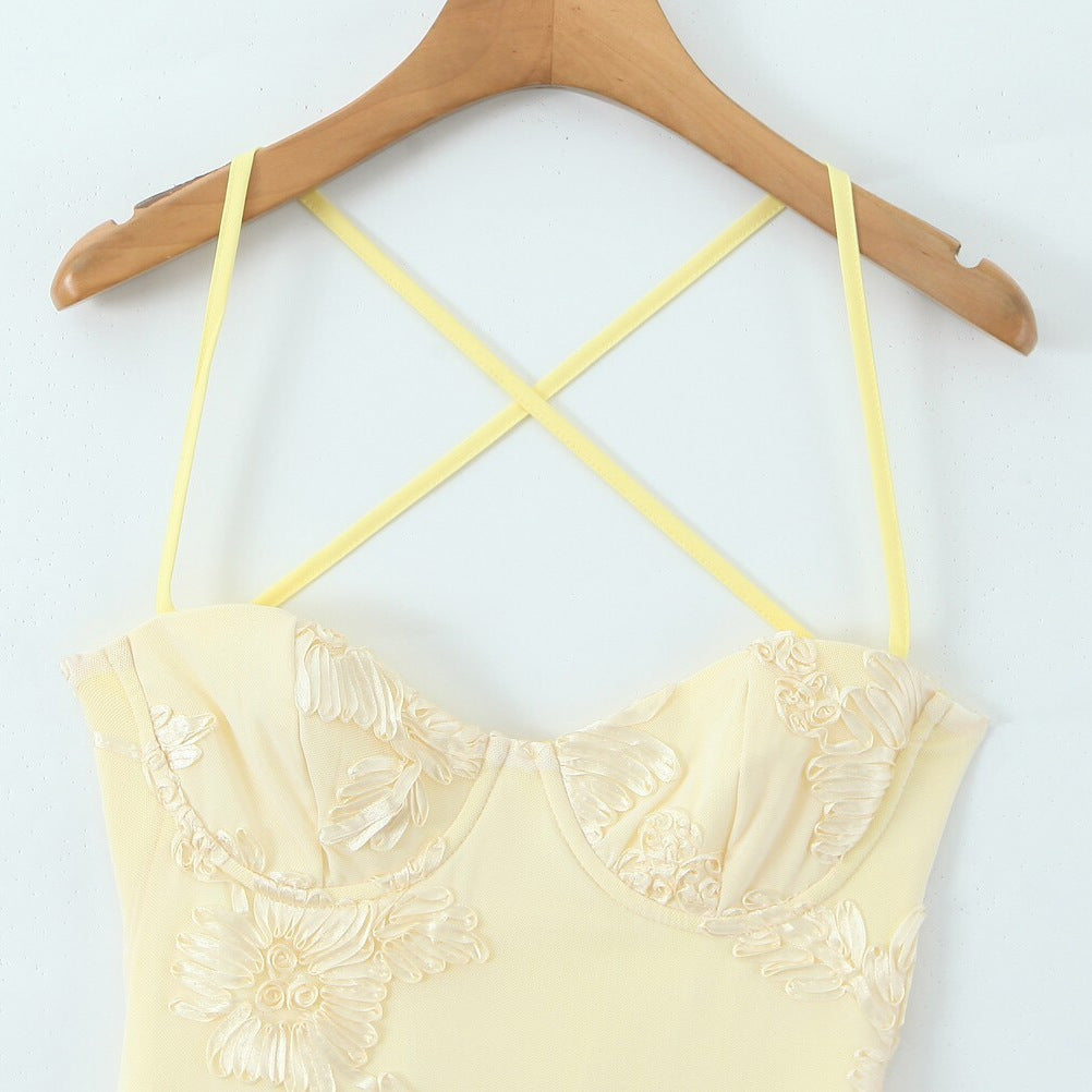 Sensual Fitted Dress with 3D Floral Bustier and Corset Design for Women