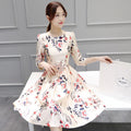 Chic Korean-Style Mid-Length Dress with Three-Quarter SleevesFitted A-Line Silhouette Elegant Layered Base Dress for Women