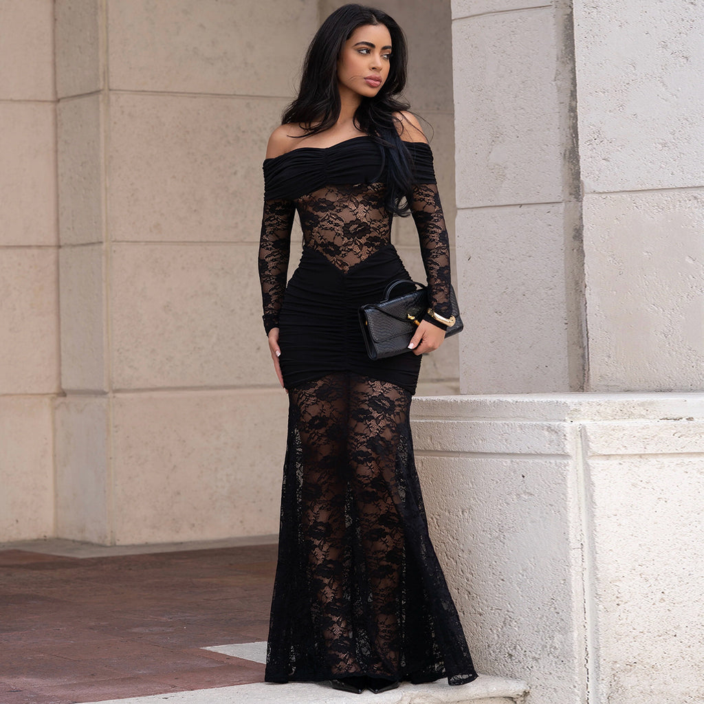 Fashion Women's Sexy One-Shoulder Lace Bodycon Dress