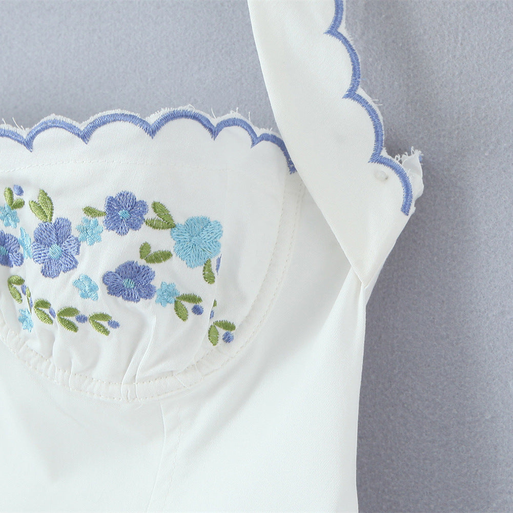 Embroidered neck hanging collar slim mini dress