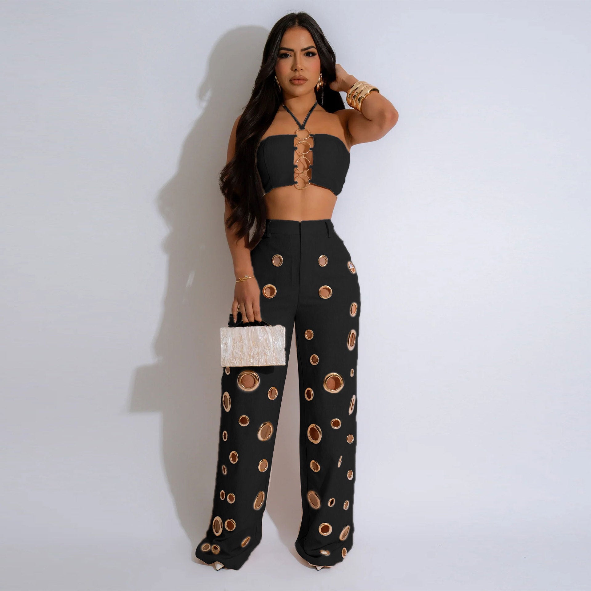 Style Sexy Ripped Fitted Two-Piece Nightclub Outfit