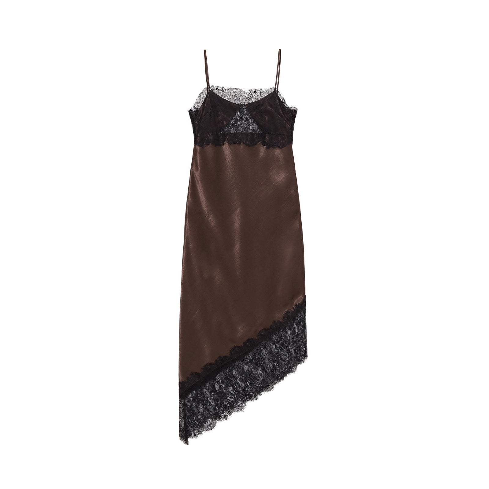 New Women's Elegant Satin Asymmetrical Lace Dress