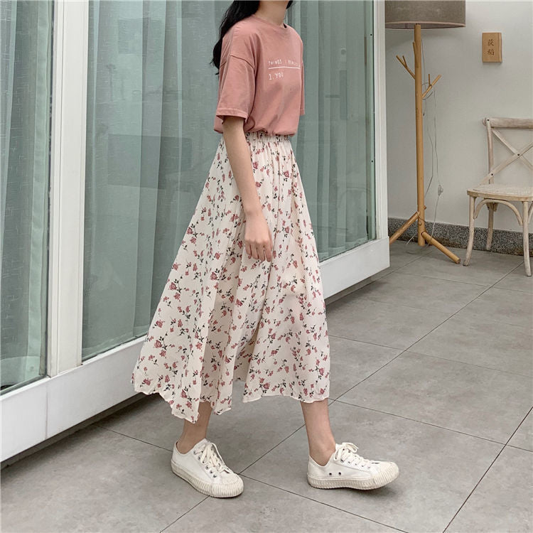 Floral A-Line Midi Skirt Fairy Style Bohemian Chic Lightweight and FlowingSlimming Fit Elegant and Fresh Look